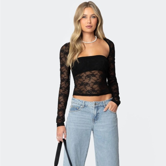 Edikted Addison Sheer Lace Two Piece Top size large! - Picture 2 of 9
